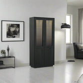 Prime Large Display Cabinet in Black Oak styled in a Room